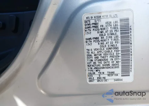 2011 Nissan Rogue Sv из США, поврежденный, VIN JN8AS5MVXBW292665